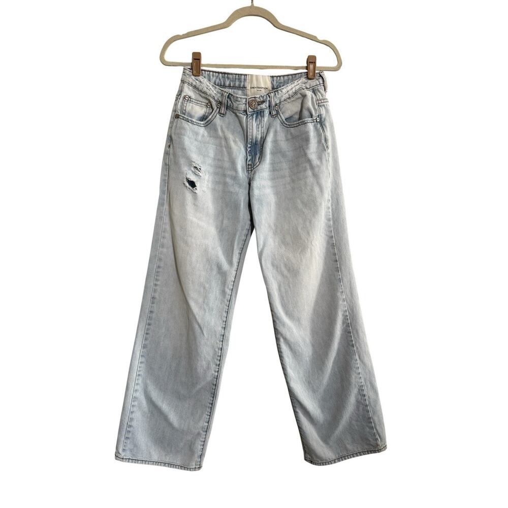 One Teaspoon Jackson Jeans Mid Rise Wide Leg 100% Cotton Sz 25 Distressed #6785